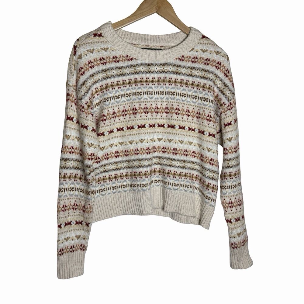 American Eagle Fair Isle Snowdrift Sweater Cream Multi Knit Cozy Women’s Small